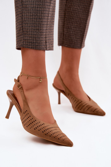 Sandali traforati Femminile con tacchi sottiliImitacji dalla pelle scamosciatau colore marrone Torielle 2