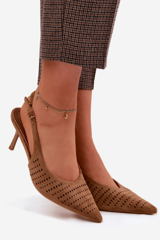 Sandali traforati Femminile con tacchi sottiliImitacji dalla pelle scamosciatau colore marrone Torielle