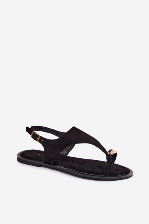 Sandali piatti dorati con dettagli in suede sintetico color nero Jelviane