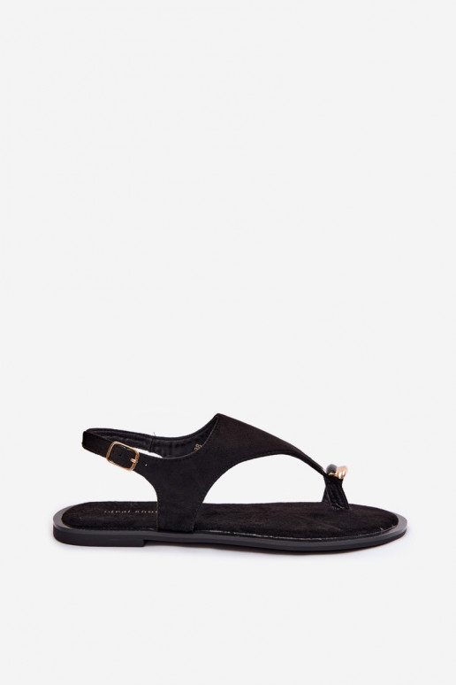 Sandali piatti dorati con dettagli in suede sintetico color nero Jelviane