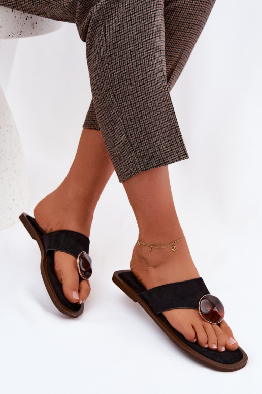 isoscele Pantofole Pantofole Femminile con ornamenti in ecopelle scamosciataoAe colore nero Selvessa