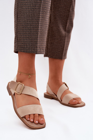 Sandali da donna color sabbia con tacco largo e fibbie dorate Verissea