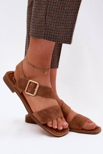 Sandali da donna con tacchi larghi con fibbie dorate colore marrone Verissea 2