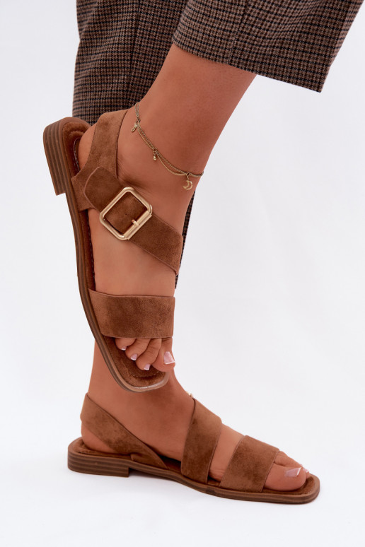 Sandali da donna con tacchi larghi con fibbie dorate colore marrone Verissea