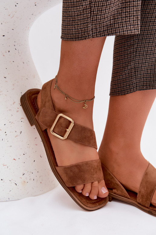 Sandali da donna con tacchi larghi con fibbie dorate colore marrone Verissea