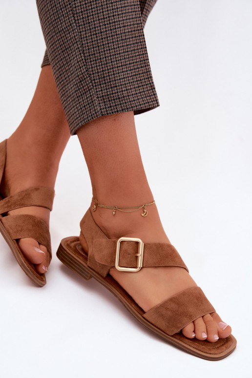 Sandali da donna con tacchi larghi con fibbie dorate colore marrone Verissea