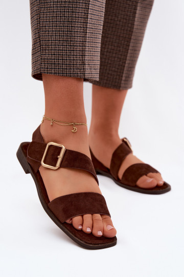 Sandali da donna con tacchi larghi con fibbie dorate CzekoladoAe Verissea 2