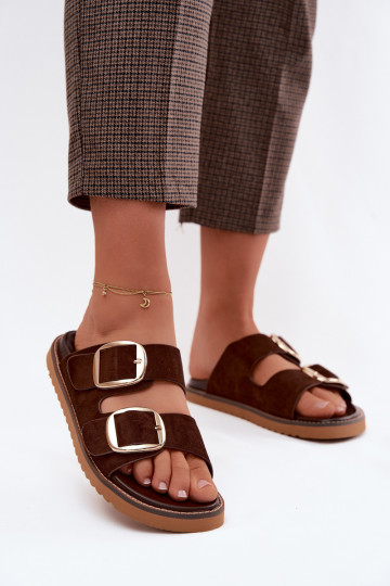 Infradito da donna in suede sintetico con fibbie dorate Czekolado Averia 2