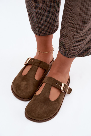 Pantofole da donna MuleImitacji dalla pelle scamosciatau colore kaki Melvia