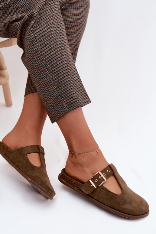 Pantofole da donna MuleImitacji dalla pelle scamosciatau colore kaki Melvia