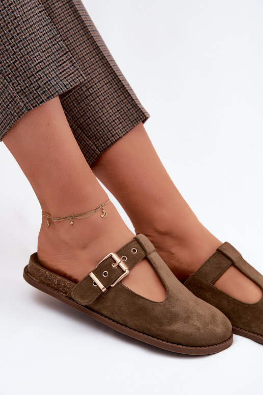 Pantofole da donna MuleImitacji dalla pelle scamosciatau colore kaki Melvia