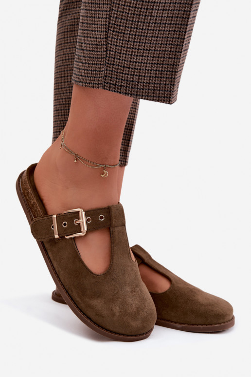 Pantofole da donna MuleImitacji dalla pelle scamosciatau colore kaki Melvia