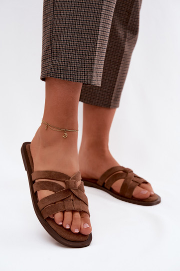 Infradito da donna con cinturini in suede sintetico color marrone Calvia 2