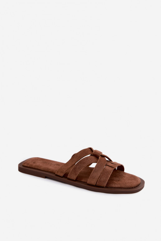 Pantofole Appartamento delle donne con strisce Imitacja dalla pelle scamosciatau colore marrone Calvia