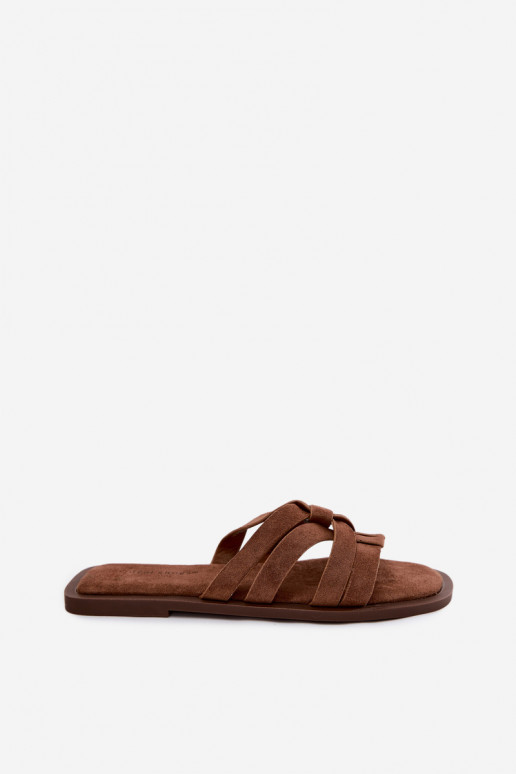 Pantofole Appartamento delle donne con strisce Imitacja dalla pelle scamosciatau colore marrone Calvia