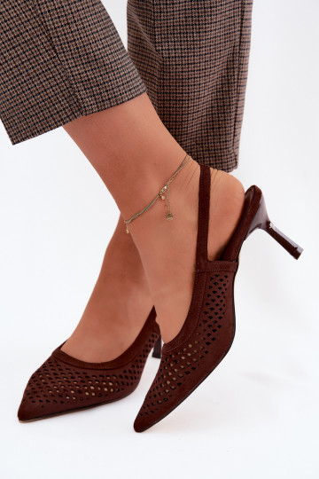 Sandali traforati Femminile con tacchi sottiliImitacji dalla pelle scamosciatau CzekoladoAe Velvia