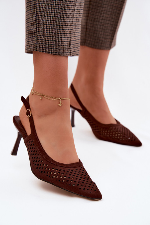 Sandali traforati Femminile con tacchi sottiliImitacji dalla pelle scamosciatau CzekoladoAe Velvia