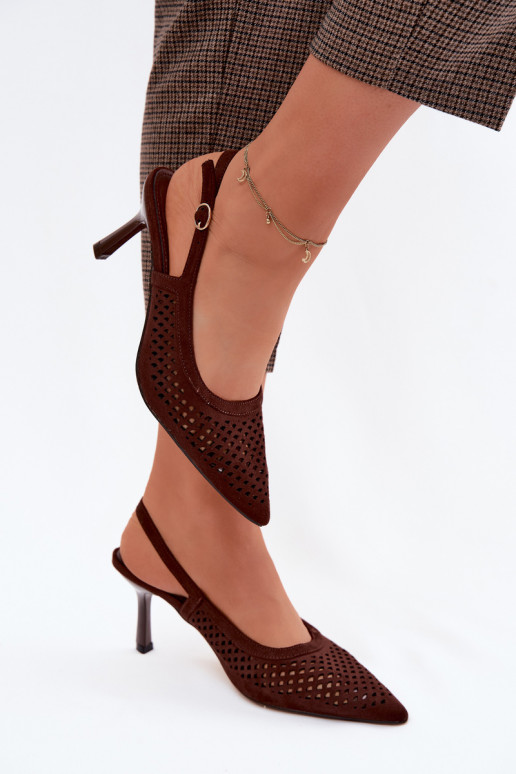 Sandali traforati Femminile con tacchi sottiliImitacji dalla pelle scamosciatau CzekoladoAe Velvia