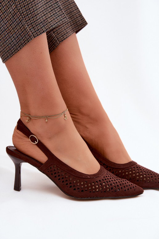Sandali traforati Femminile con tacchi sottiliImitacji dalla pelle scamosciatau CzekoladoAe Velvia