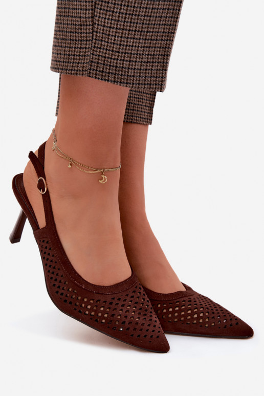 Sandali traforati Femminile con tacchi sottiliImitacji dalla pelle scamosciatau CzekoladoAe Velvia