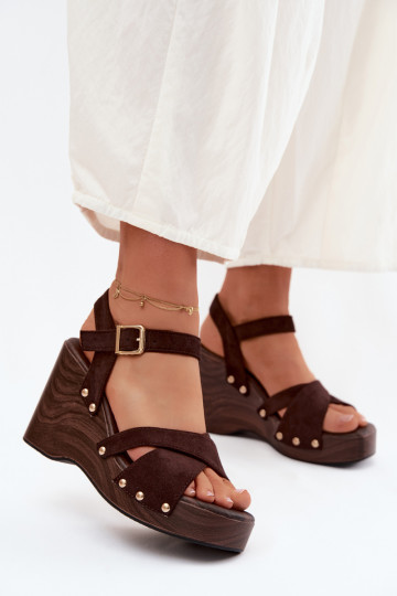 Sandali con piattaforma dorati da donna con borchie Ze Velvra 2