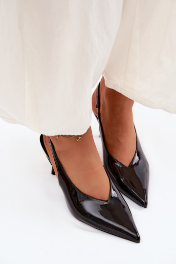 con effetto vernice scarpe col tacco alto sandali in ecopelle colore nero Norvra