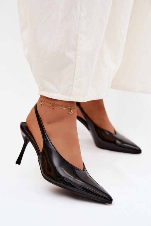 con effetto vernice scarpe col tacco alto sandali in ecopelle colore nero Norvra