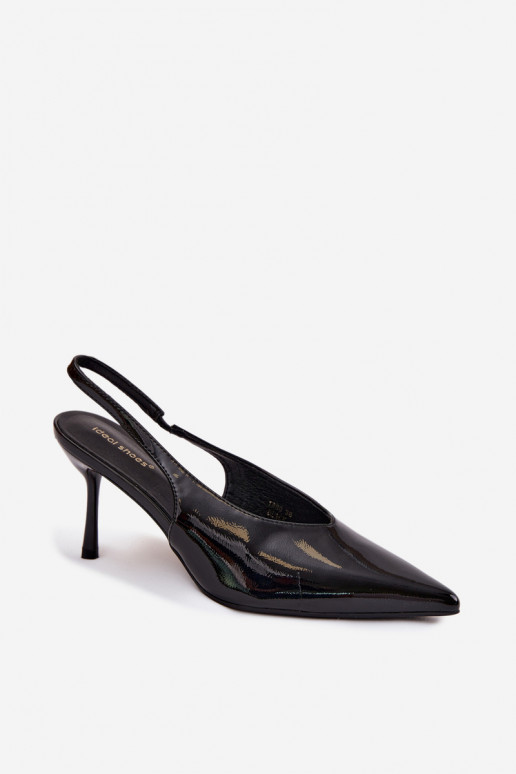 con effetto vernice scarpe col tacco alto sandali in ecopelle colore nero Norvra