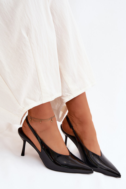 con effetto vernice scarpe col tacco alto sandali in ecopelle colore nero Norvra