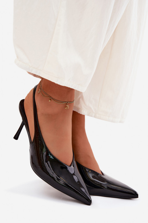 con effetto vernice scarpe col tacco alto sandali in ecopelle colore nero Norvra