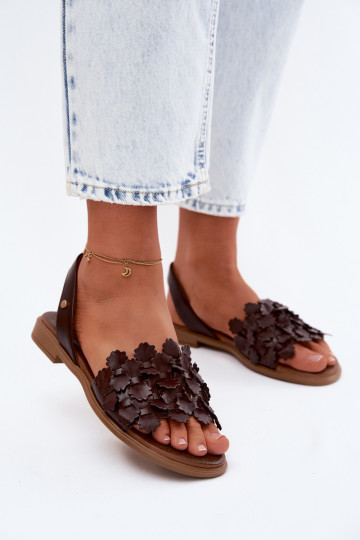 Sandali da donna con tacco largo Zazoo 40468 in cioccolato