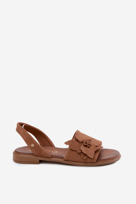 Sandali in suede con tacco largo e fiori decorativi Zazoo 407471 in marrone
