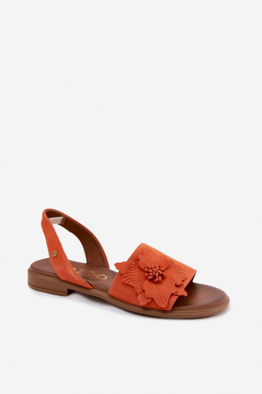 Sandali in suede con tacco largo e fiori decorativi Zazoo 407471 in arancione