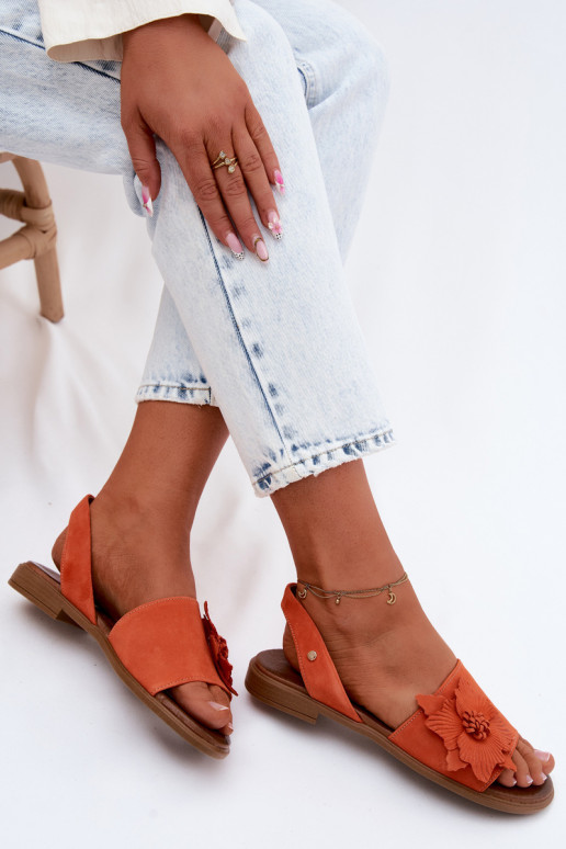 Pelle Sandali in camoscio con tacchi larghi Con decorazioni Un fiore Zazoo 407471 colore arancione