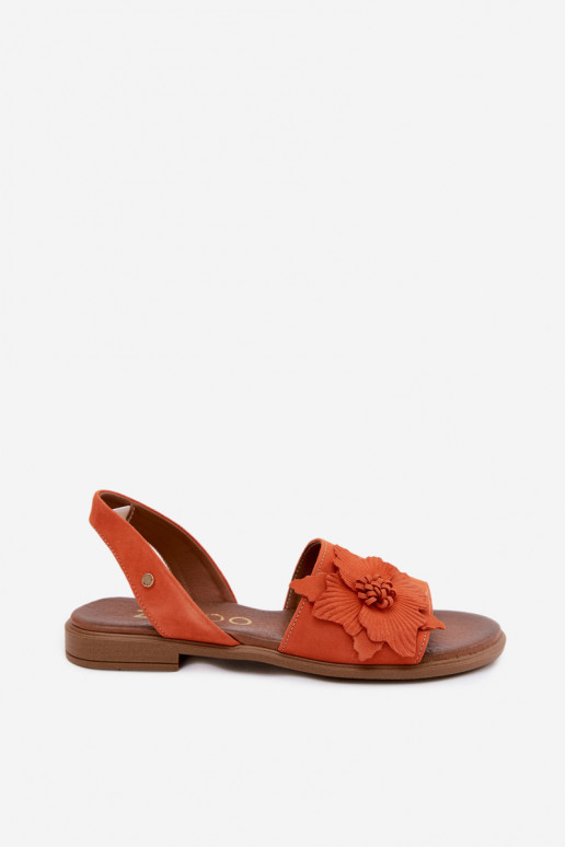 Sandali in suede con tacco largo e fiori decorativi Zazoo 407471 in arancione
