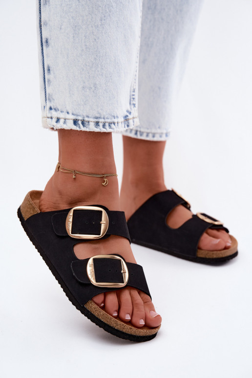 Pantofole da donna Su suola in sughero con fibbie Lee Cooper LCIN-26-35-4455L colore nero