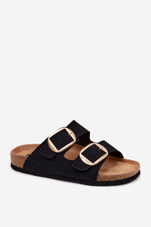 Pantofole da donna Su suola in sughero con fibbie Lee Cooper LCIN-26-35-4455L colore nero