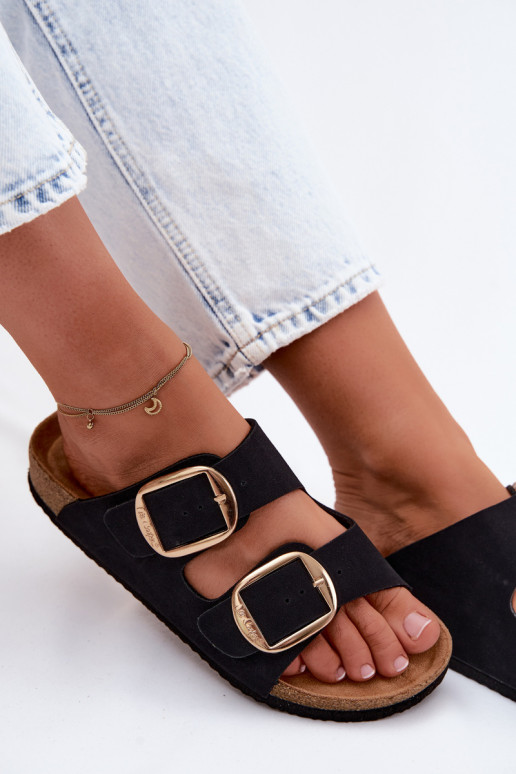 Pantofole da donna Su suola in sughero con fibbie Lee Cooper LCIN-26-35-4455L colore nero