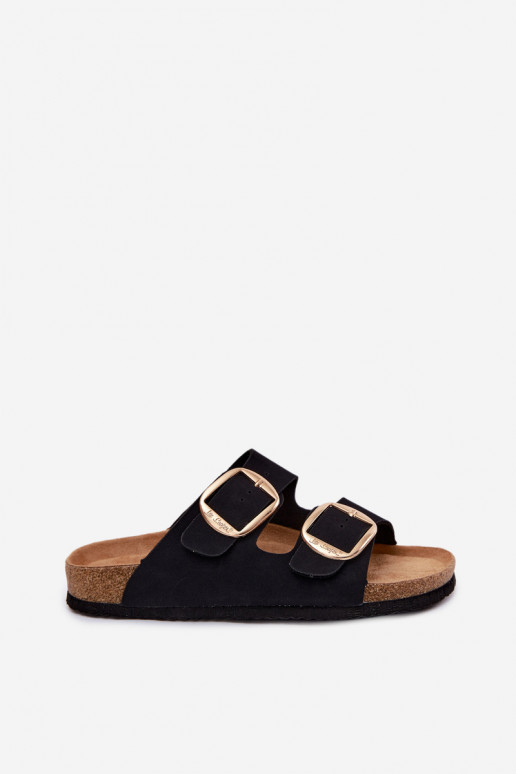 Pantofole da donna Su suola in sughero con fibbie Lee Cooper LCIN-26-35-4455L colore nero