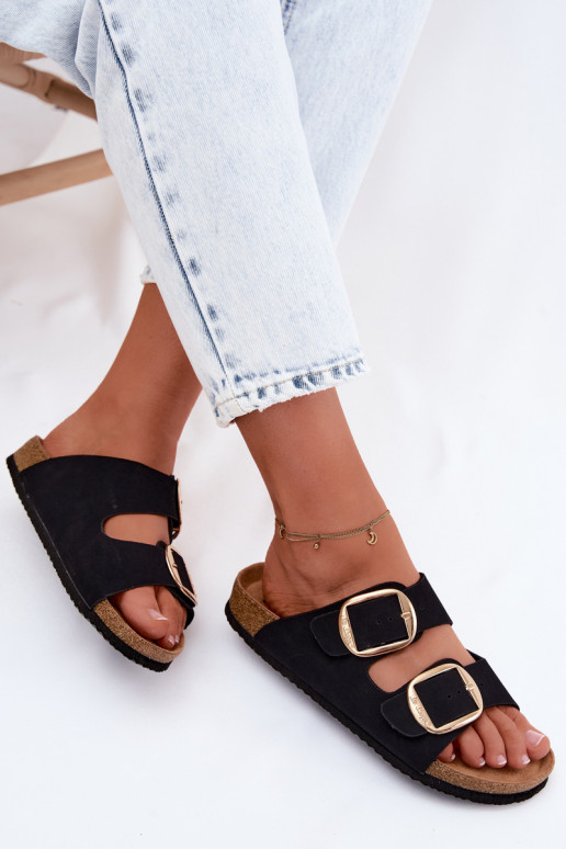 Pantofole da donna Su suola in sughero con fibbie Lee Cooper LCIN-26-35-4455L colore nero