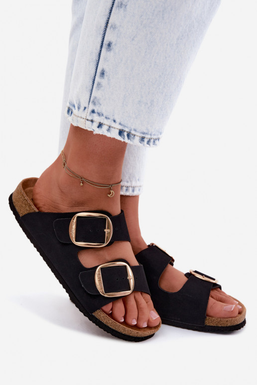 Pantofole da donna Su suola in sughero con fibbie Lee Cooper LCIN-26-35-4455L colore nero