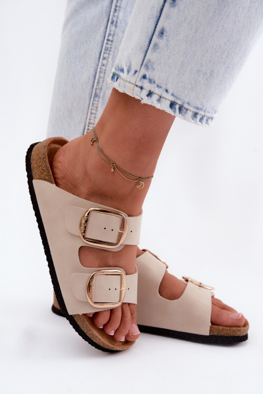 Pantofole da donna Su suola in sughero con fibbie Lee Cooper LCIN-26-35-4454L beige