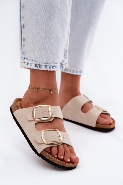 Pantofole da donna Su suola in sughero con fibbie Lee Cooper LCIN-26-35-4454L beige