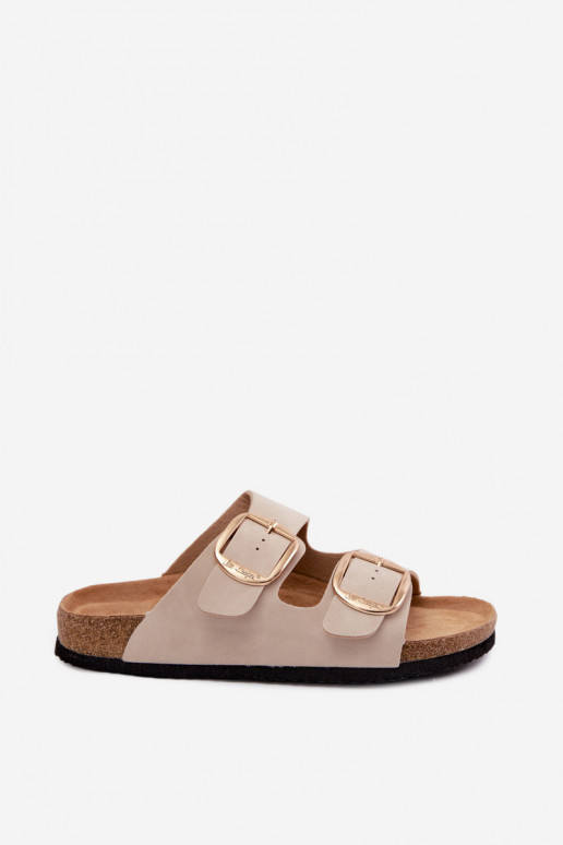 Pantofole da donna Su suola in sughero con fibbie Lee Cooper LCIN-26-35-4454L beige