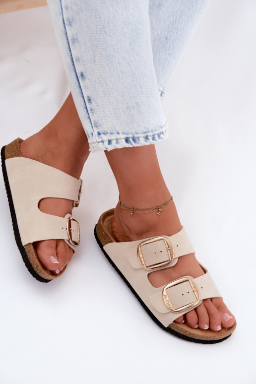 Pantofole da donna Su suola in sughero con fibbie Lee Cooper LCIN-26-35-4454L beige