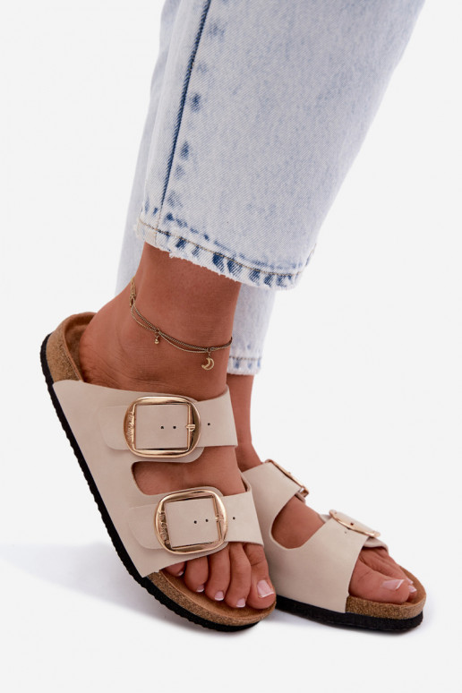 Pantofole da donna Su suola in sughero con fibbie Lee Cooper LCIN-26-35-4454L beige