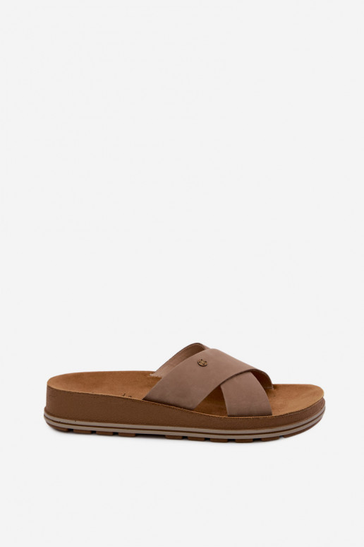 Pelle Pantofole da donna in pelle scamosciata Deveciejka P7504-04 beige