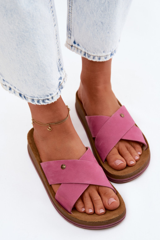 Pelle Pantofole da donna in pelle scamosciata Deveciejka P7504-15 colore rosa