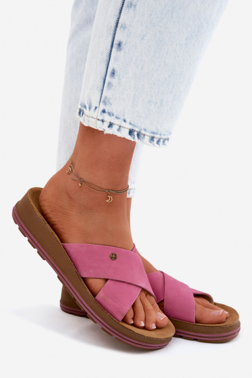 Pelle Pantofole da donna in pelle scamosciata Deveciejka P7504-15 colore rosa