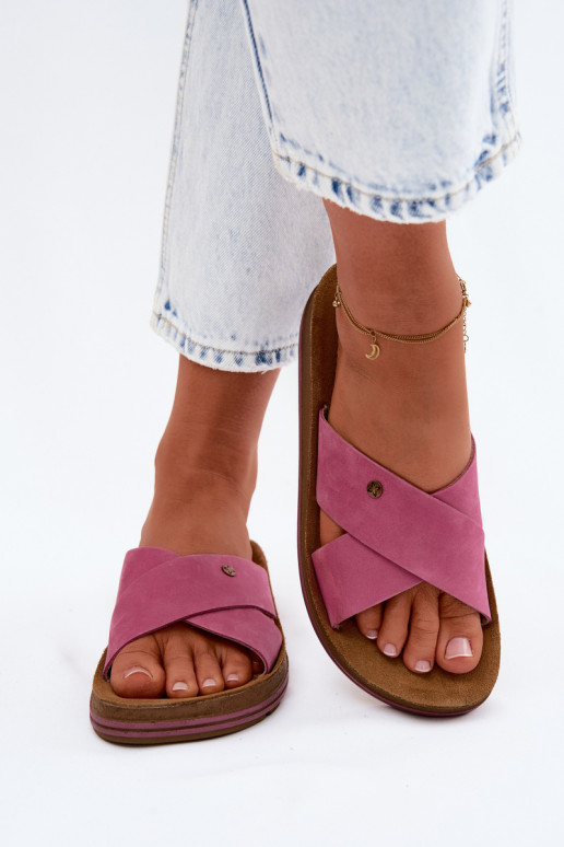 Pelle Pantofole da donna in pelle scamosciata Deveciejka P7504-15 colore rosa